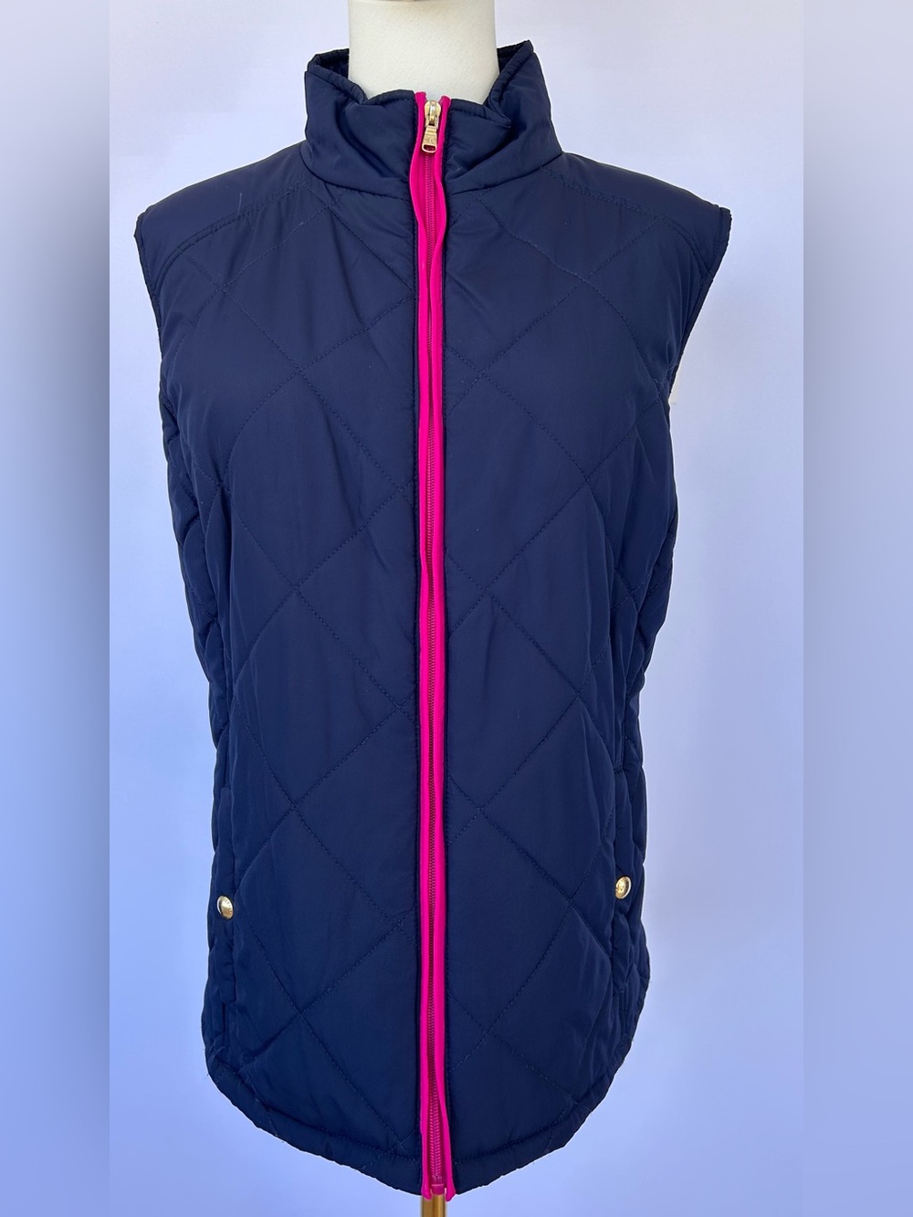 Lauren Ralph Lauren Women’s Quilted Puffer Vest Navy/Hot Pink Gold Hardware 2X